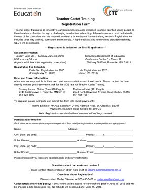 Fillable Online Teacher Cadet Training Registration Form Teacher Cadet