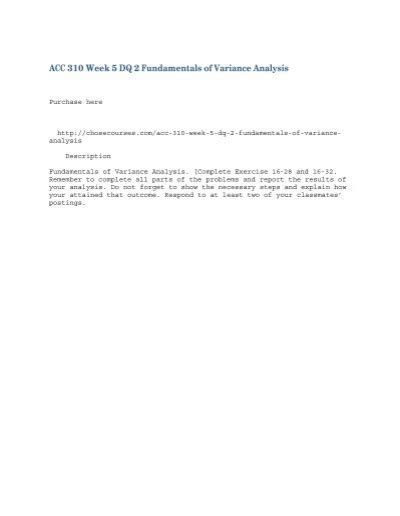 ACC 310 Week 5 DQ 2 Fundamentals Of Variance Analysis