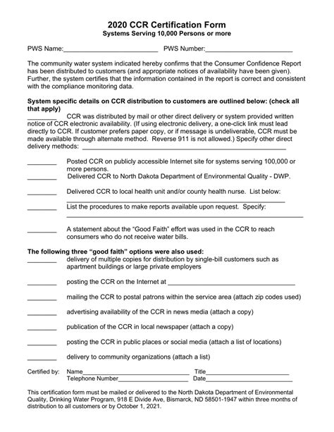 2020 North Dakota Ccr Certification Form Systems Serving 10 000