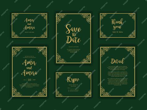 Plantilla De Tarjeta De Invitación De Boda Moderna Con Marcos Dorados Vector Premium