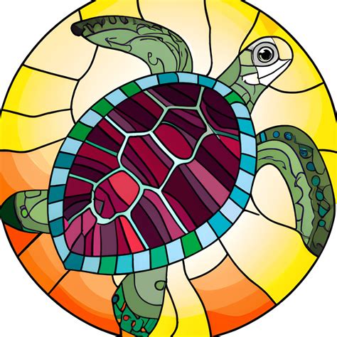 Stained Glass Sea Turtle Swimming In Water · Creative Fabrica