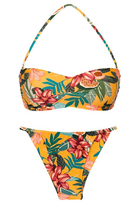 Bikini Br Silien Cheeky Jaune Orang Fleurs C T S Fins Set Lis