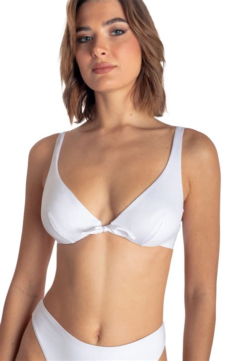 TOP DE BIKINI BALCONETTE CON AROS DE COLOR LISO Talla M Color Blanco