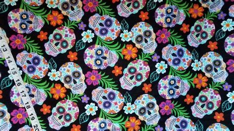 Floral Flannel Fabric With Skulls Flowers