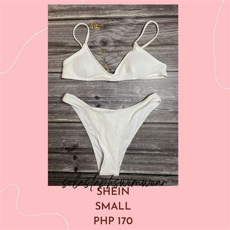 Shein Ribbed Plain White Bikini Women S Fashion Swimwear Bikinis Swimsuits On Carousell