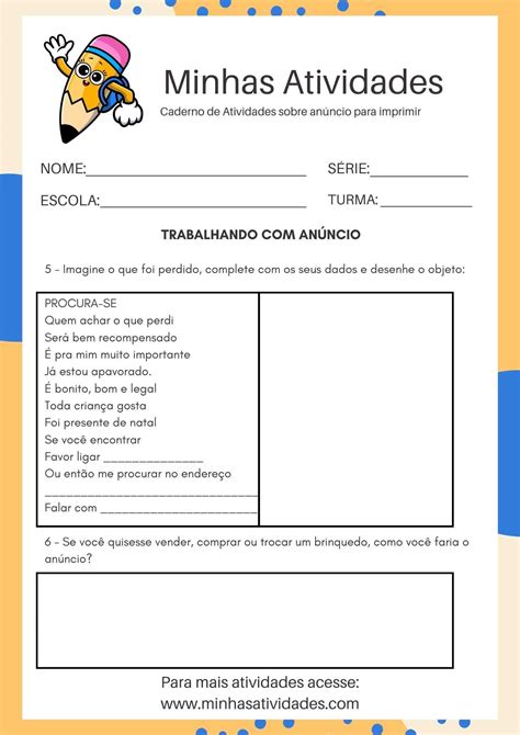 Caderno 15 atividades sobre anúncio para imprimir