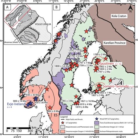 A) Schematic map of the East European Craton and distribution of the ...