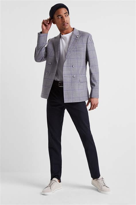 Ted Baker Slim Fit Grey With Lilac Check Double Breasted Jacket In Gray