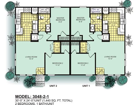 Modular Duplexes Floor Plan with 2 Bedrooms and 2 Bathrooms