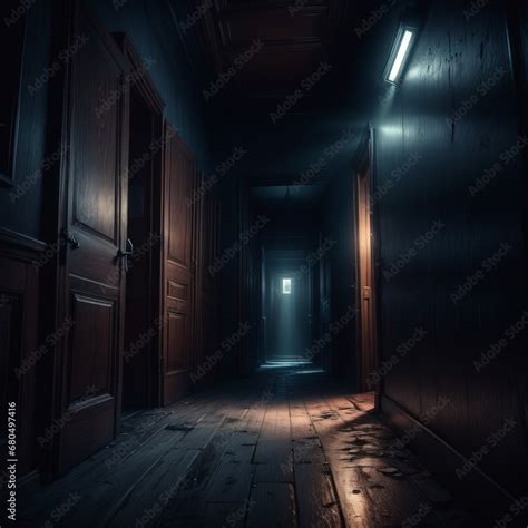 Dark Corridor With Horror Ghost And Mysterious Walls In A Dark Corridor