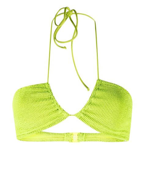 Mc Saint Barth Seersucker Texture Bandeau Bikini Top Green