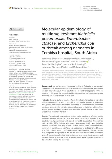 Pdf Molecular Epidemiology Of Multidrug Resistant Klebsiella