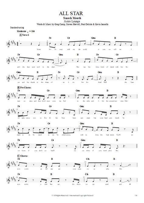 Tablature All Star De Smash Mouth Guitar Pro Guitares Et Piste D