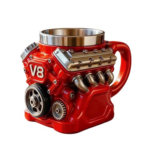 Red V8 Engine Coffee Mug With Inner Liner - Stylish Niche Mechanical