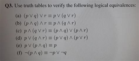 Solved Q Use Truth Tables To Verify The Following Logical Chegg