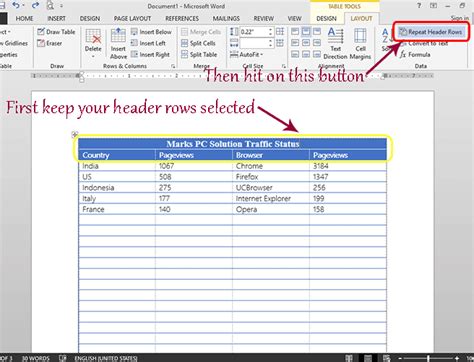 Marks PC Solution How To Repeat Table Heading In MS Word