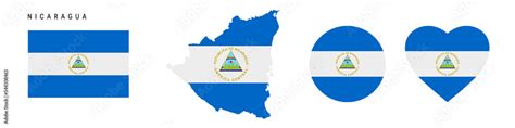 Nicaragua Flag Icon Set Nicaraguan Pennant In Official Colors And