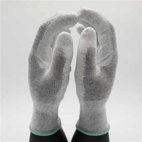 Nylon Carbon Fiber Pu Palm Coated Antistatic Gloves Pu Coated Gloves