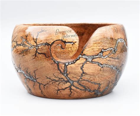 Lichtenberg Resin Wooden Crochet Bowl Yarn Bowls For Crocheting