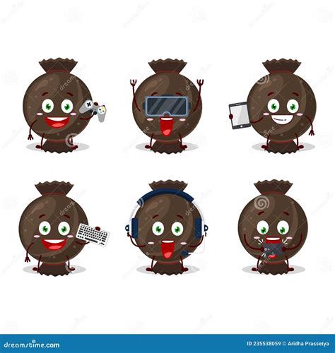 Chocolate Candy Wrap Cartoon Character Are Playing Games With Various