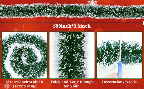 Amazon Ft Christmas Tinsel Garland With Snowflake Tip Green