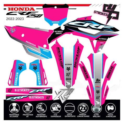 KIT DECO HONDA CRF 250 ROSE 4 STROKES 2022 2023 Par Decografix Couleur