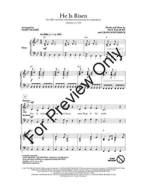 He Is Risen Sab Arr Marty Hamby Jw Pepper Sheet Music