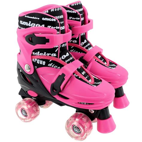 Patins Infantil Quad Roller Rodas Rosa Ajust Vel Luz Samba Toys