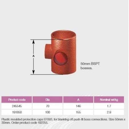 Saint Gobain PAM UK Ensign Cast Iron 50mm Double BSPT 90deg Boss Pipe