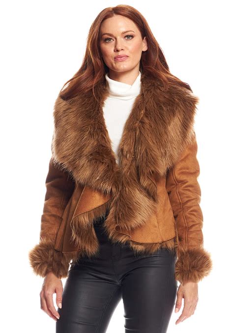 Tobacco Faux Suede And Faux Fur Denali Cascade Jacket Women