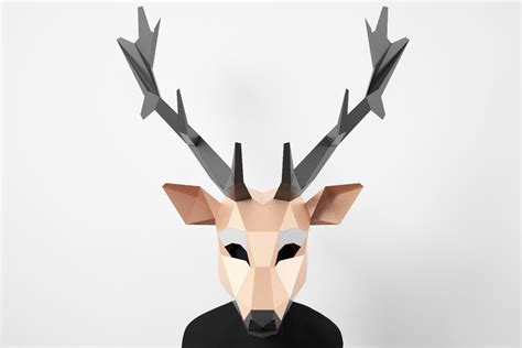 Deer Mask Diy Low Poly Mask Deer Paper Craft Mask Deer Pdf Template