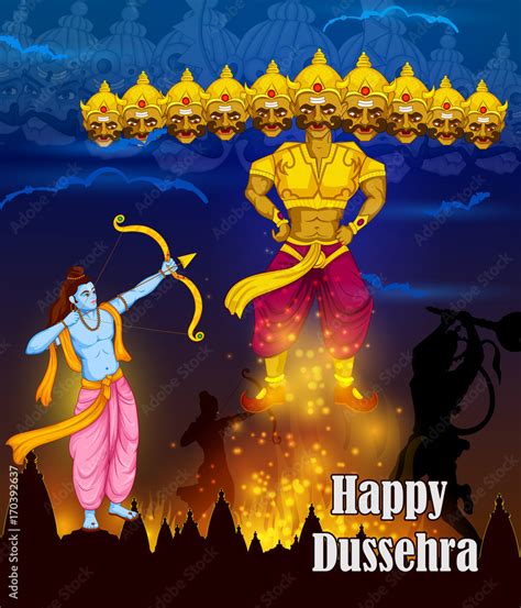 Lord Rama Killing Ravana During Dussehra Festival Of India Stock Vector