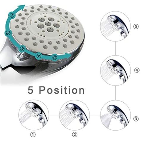 High Pressure Handheld Shower Head With On Off Pause Switch 5 Settings