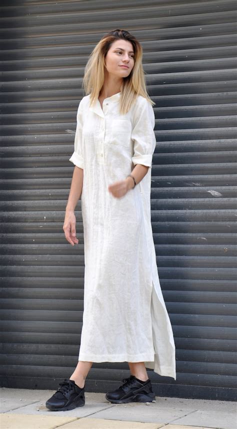 White Linen Dress White Shirt Dress Maxi Dress Linen Plus Etsy