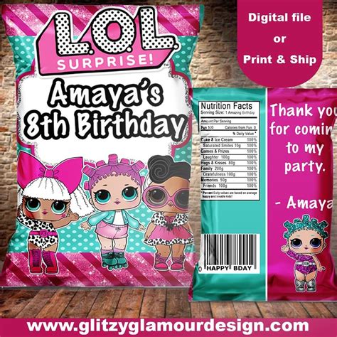 Lol Surprise Chip Bag Surprise Birthday Party Invitations Custom