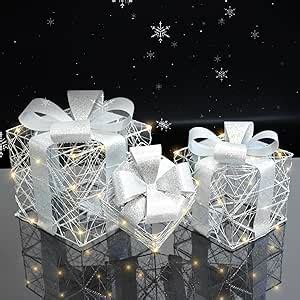 Cajas De Regalo Iluminadas De Navidad Juego De 3 Decoraciones De Caja