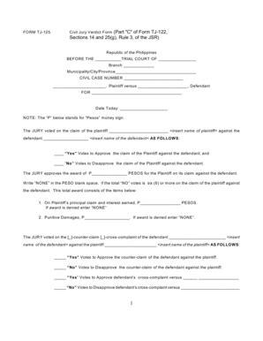 Fillable Online Form Tj Civil Jury Verdict Form Part C Of Form Tj