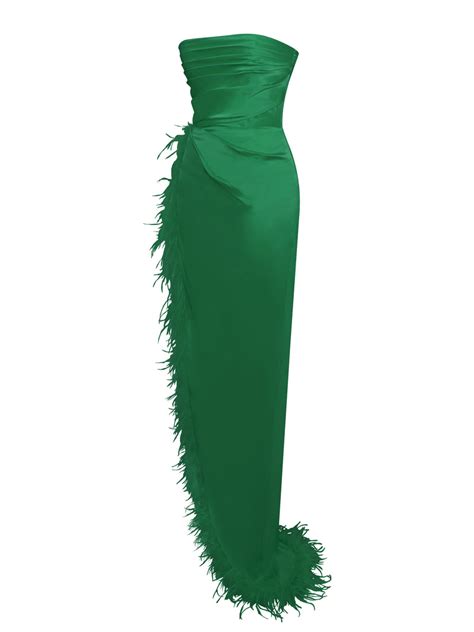 Perrin Emerald Green Feather Dress High Slit Gown Miss Circle