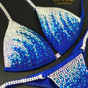 Npc Ifbb Wbff Blue Tulip Holograms Metallic Spandex Bikini Suit With Crystals Competition Suit