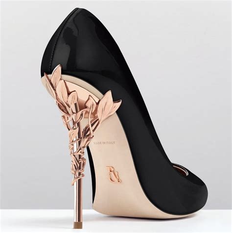 Black Patent Leather Eden Heels With Rose Gold Leaves Heels Prom