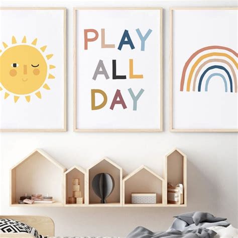 Play All Day Printable Set Of 3 Lets Play Sign Nursery Wall Etsy