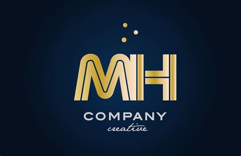 Gold Golden MH Combination Alphabet Bold Letter Logo With Dots Joined