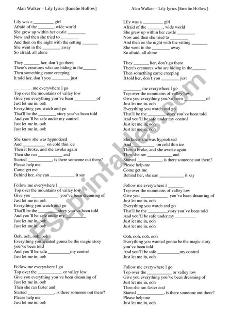 Lily "Alan Walker song" - ESL worksheet by ohamouddou