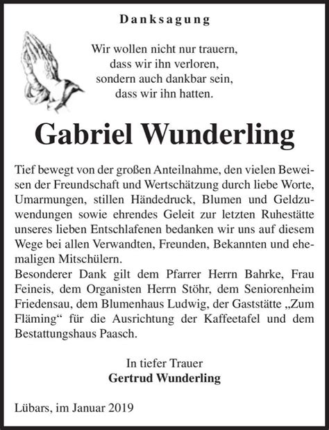 Traueranzeigen Von Gabriel Wunderling Abschied Nehmen De