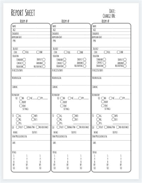 Free Printable Nurse Report Sheets