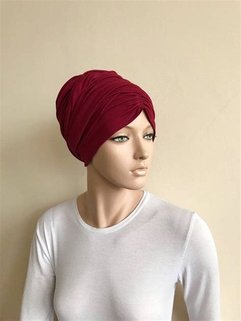 In One Burgundy Hijab Jersey Turban Volume Ready Turban Vintage Hat