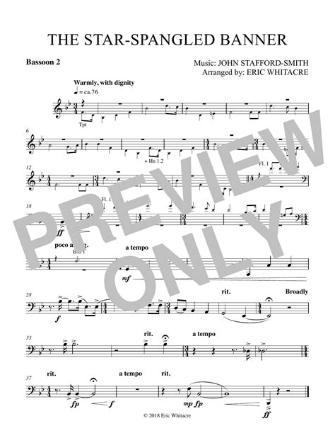 The Star Spangled Banner Arr Eric Whitacre Bassoon 2 Sheet Music