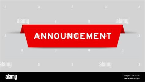 Red color inserted label with word announcement on gray background ...