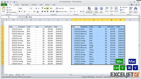 Excel Tutorial Shortcuts To Cut Copy Paste