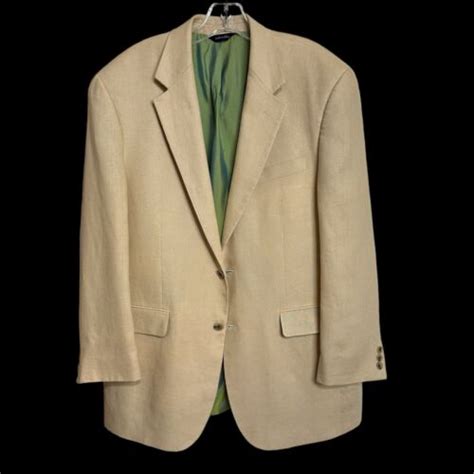 Alan Flusser Blazer Mens 42R Tan Beige Linen Casual Two Button Sport